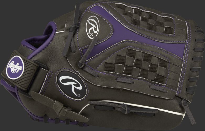 ST1200FPUR Storm 12-inch outfield glove with a black thumb and black/purple Funnel web
