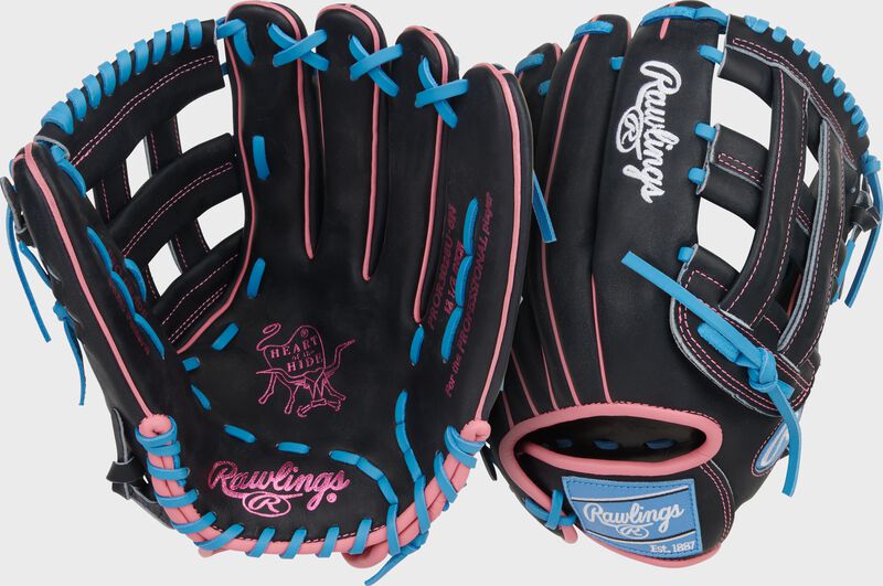 Two images showing the palm & back of a black Heart of the Hide ContoUR Fit 12.5-Inch Baseball Glove
