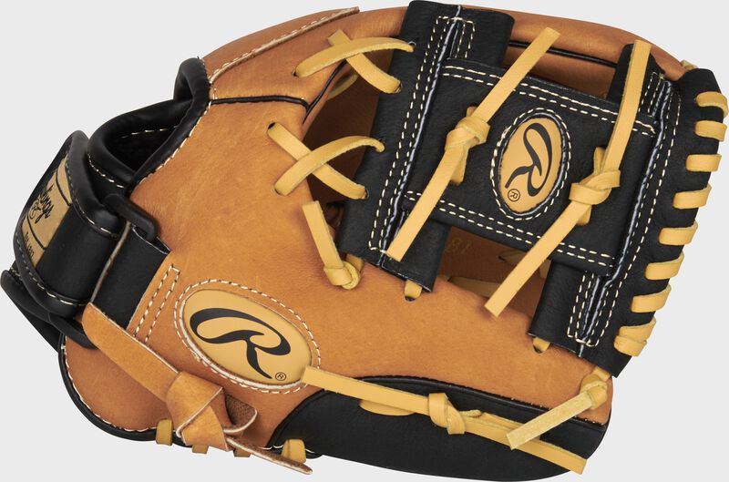 Thumb of a tan Sure Catch 10-Inch youth glove with a black I-web - SKU: SC100TBI loading=