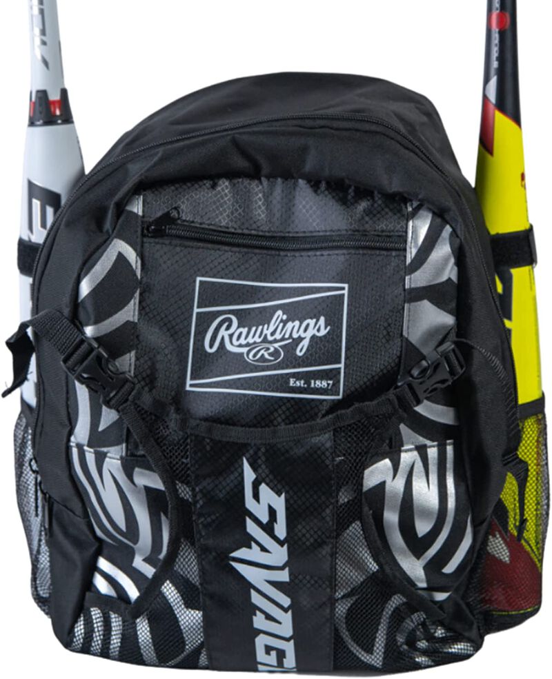 A black/gray Savage youth baseball backpack - SKU: GBTBBK-B