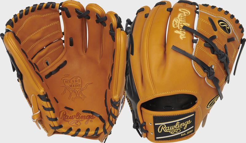 Back & palm of a tan/black Heart of the Hide 11.75" infield/pitcher's glove - SKU: PRO205-9TB