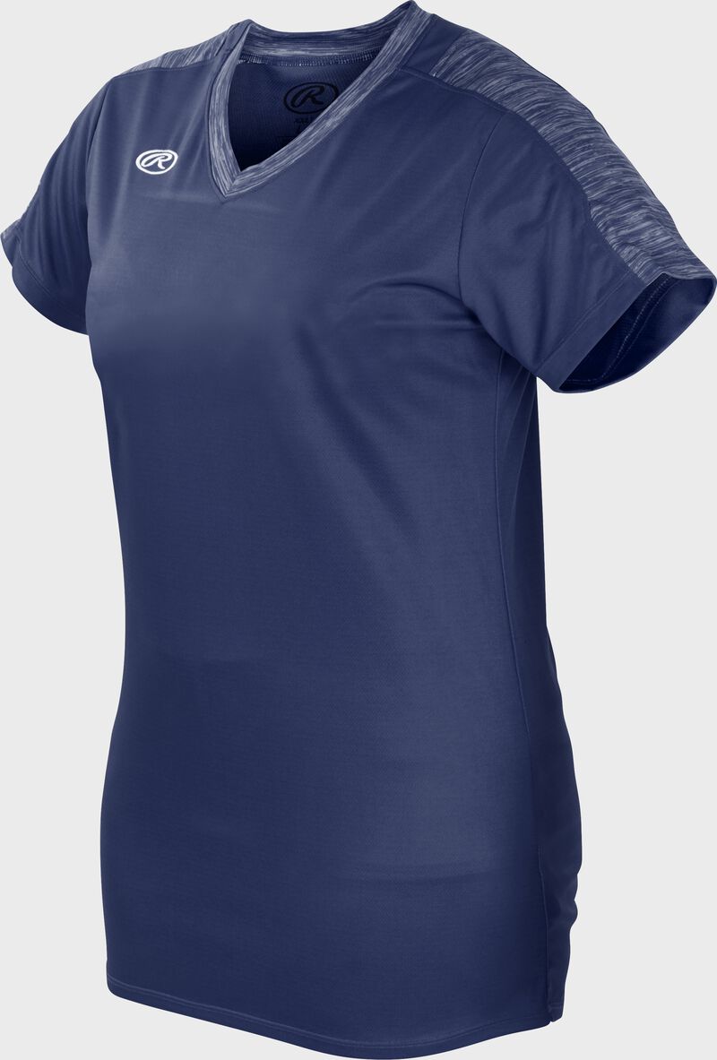 Front of Rawlings Women's Navy Adult Short Sleeve Launch Jersey  - SKU #WLNCHJ-N
