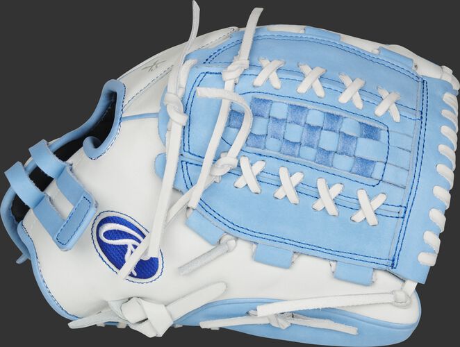 Thumb of a RLA125-18CB Liberty Advanced Color Series 12.5-inch fastpitch glove with a columbia blue Double Laced Basket Web