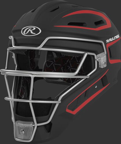 CHV27J black/scarlet Velo 2.0 youth catcher's helmet with white trim