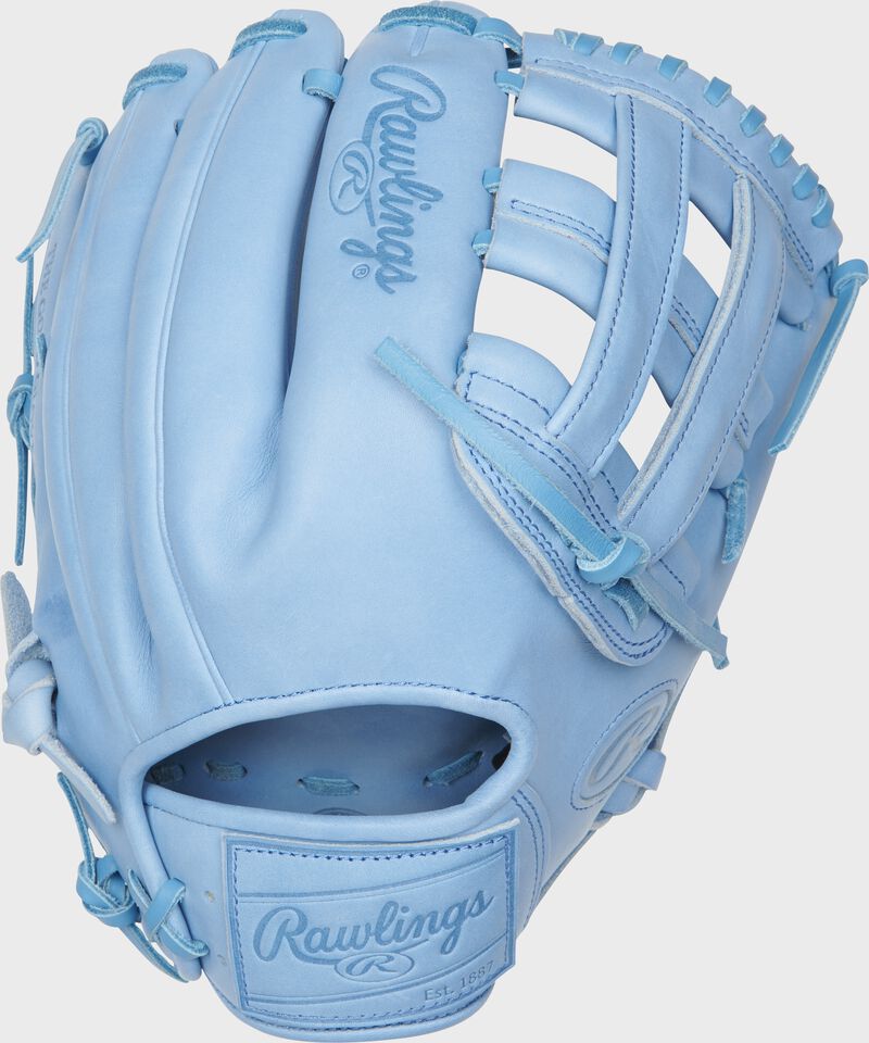PROKB17-6CB 12.25-Inch Heart of the Hide Pro Label glove with a columbia blue back and leather patch