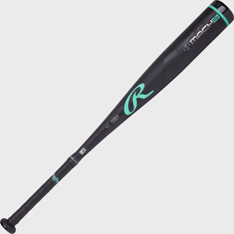 Secondary image of a black Mach AI USSSA -8 bat with a mint "R" logo above the handle