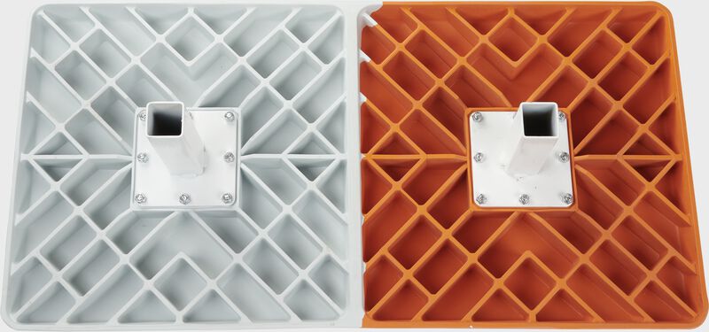 Bottom of a white/orange Hollywood Impact double first base - SKU: HIDB