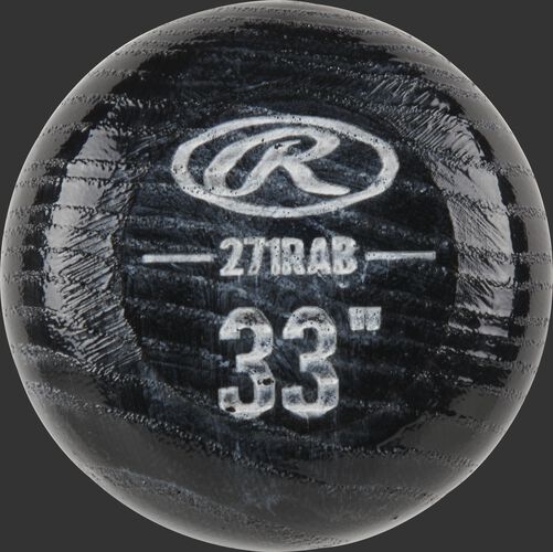 Black knob of a Rawlings Player Preferred youth bat with a white Oval-R and 33" size - SKU: 271RAB
