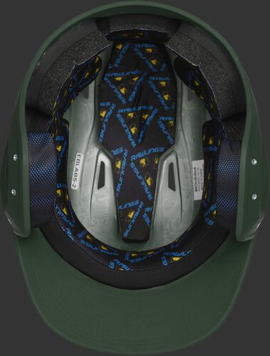 Inside of a MCH07A Rawlings Mach helmet with black foam padding