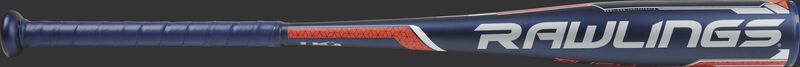 Rawlings logo on a blue Rush youth baseball bat - SKU: MEIUSRSN8