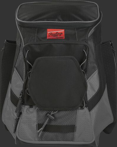 Front of a gray/black R600 Players team backpack