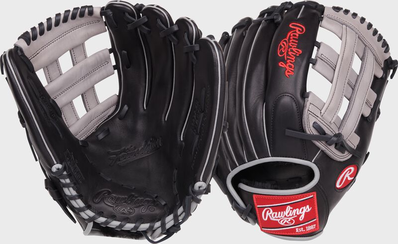 2 images showing the palm & back of a Foundation Series Aaron Judge youth IF/OF glove - SKU: RSGRF3028-6B