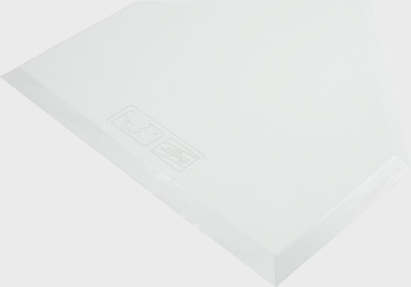 Front angle of a white Rawlings throw down home plate - SKU: 12770200
