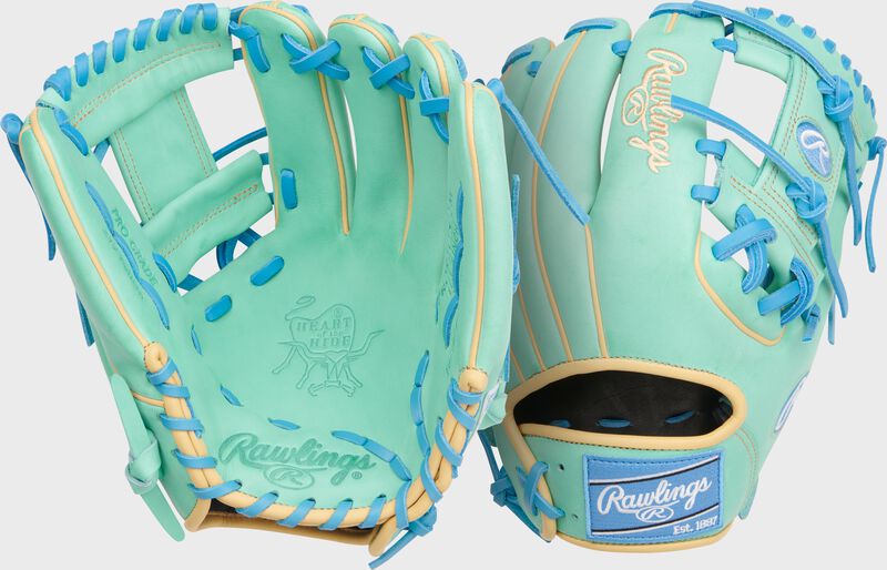 Two images showing the palm & back of a Heart of the Hide 11.75-Inch Mint Infield Glove