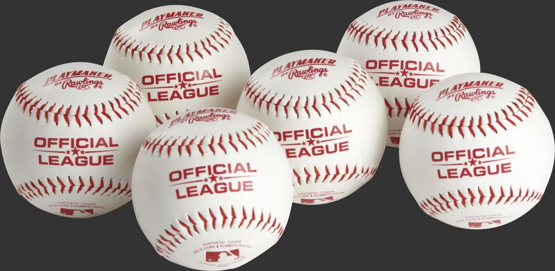 6 Official League Playmaker baseballs with red stamping and stitching - SKU: PMBBPK6