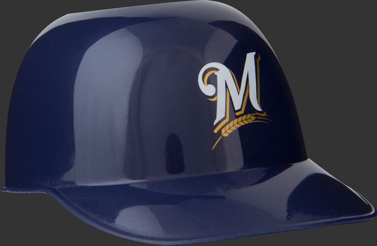 Front of Rawlings Navy Blue MLB Milwaukee Brewers Snack Size Helmets With Team Logo SKU #01950006121