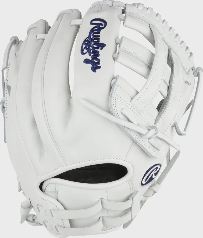 Back of a white Liberty Advanced 12.25-Inch H-web glove with a pull-strap back - SKU: RLA207SB-6W