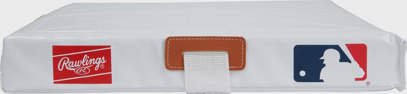 Front of a white Rawlings quilted base with the Rawlings patch on the left and MLB logo on the right - SKU: RSQB