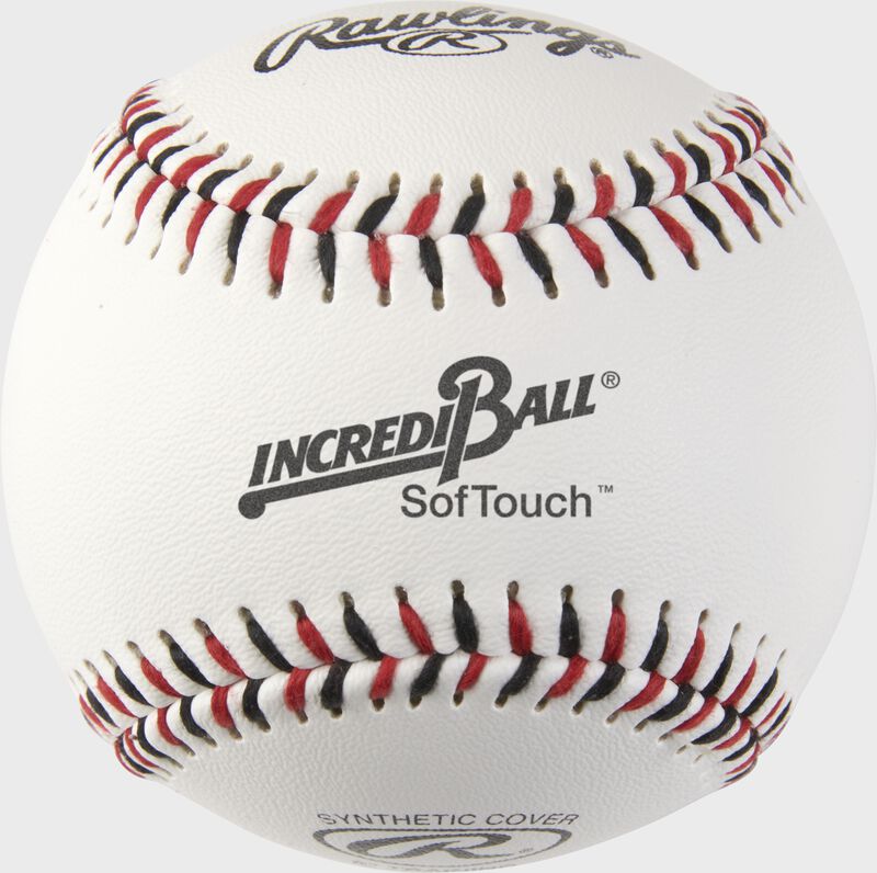 A white Rawlings Incredi-Ball SofTouch training baseball - SKU: RIB9ST