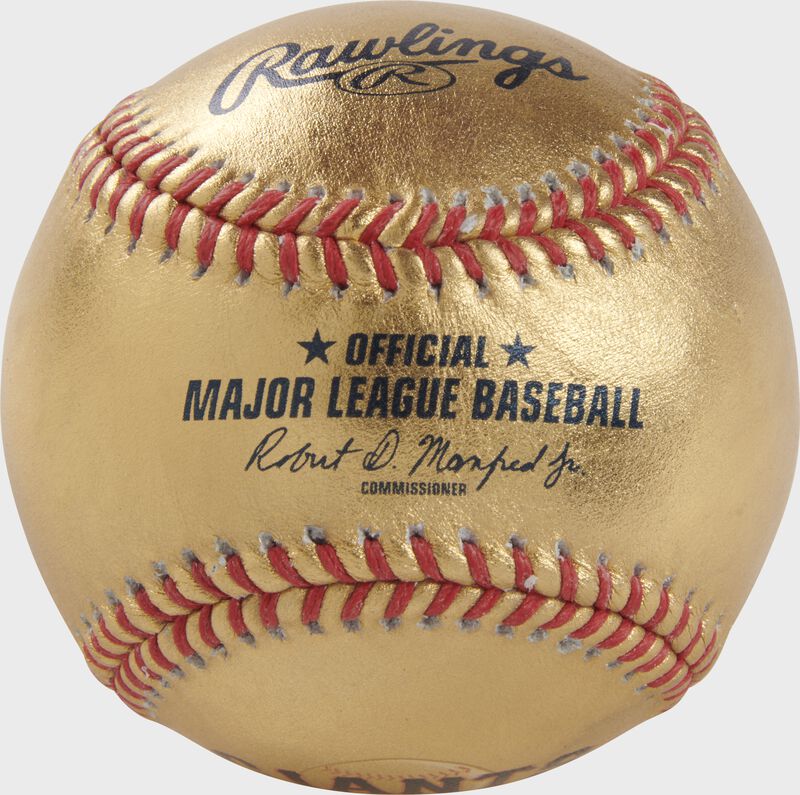 A San Francisco Giants Rawlings Gold MLB team baseball with the official ball MLB stamp - SKU: RSGEA-GOLDSF-R loading=