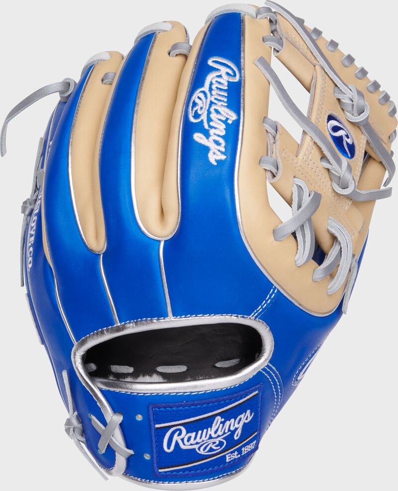 Royal back of a Pro Preferred 11.5" I-web glove with a royal Rawlings patch