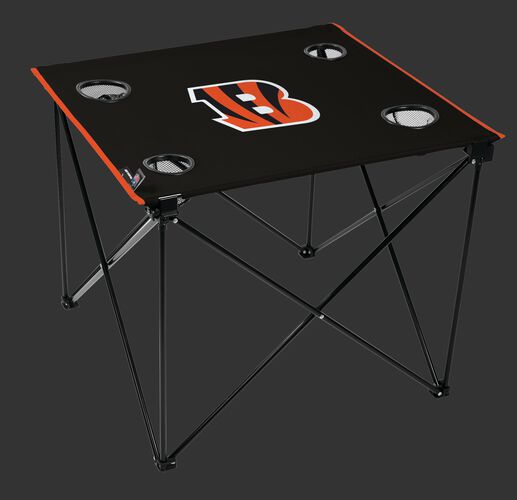 Rawlings Black NFL Cincinnati Bengals Deluxe Tailgate Table With Four Cup Holders and Team Logo Printed In the Middle SKU #00701063111