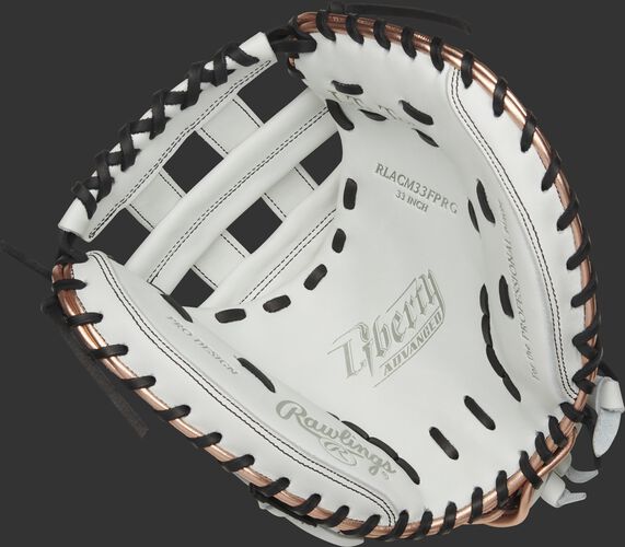 RLACM33FPRG Rawlings Liberty Advanced Color Series catcher's mitt with a white palm, white web and black laces