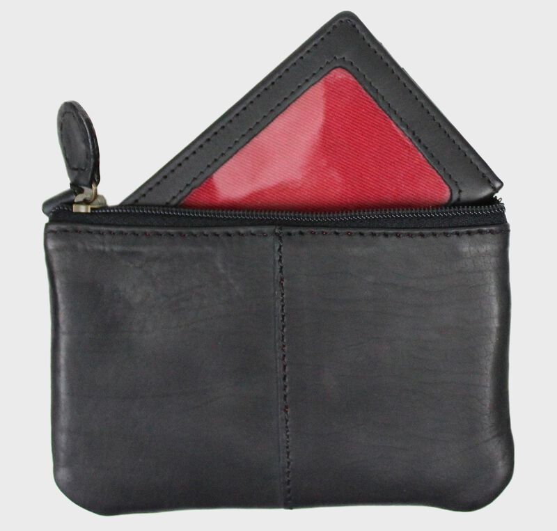 Back of a black Rawlings Baseball Stitch coin purse with the internal ID slot - SKU: RS10013-001