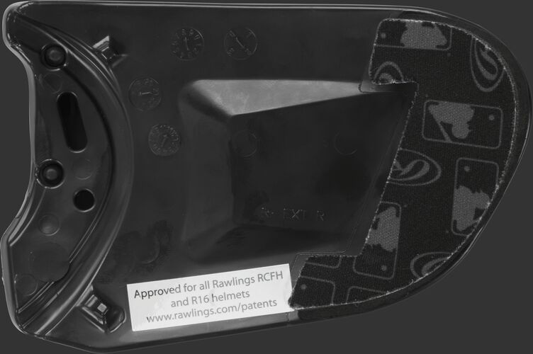Padding on a black REXT Rawlings R-EXT universal batting helmet face guard extension