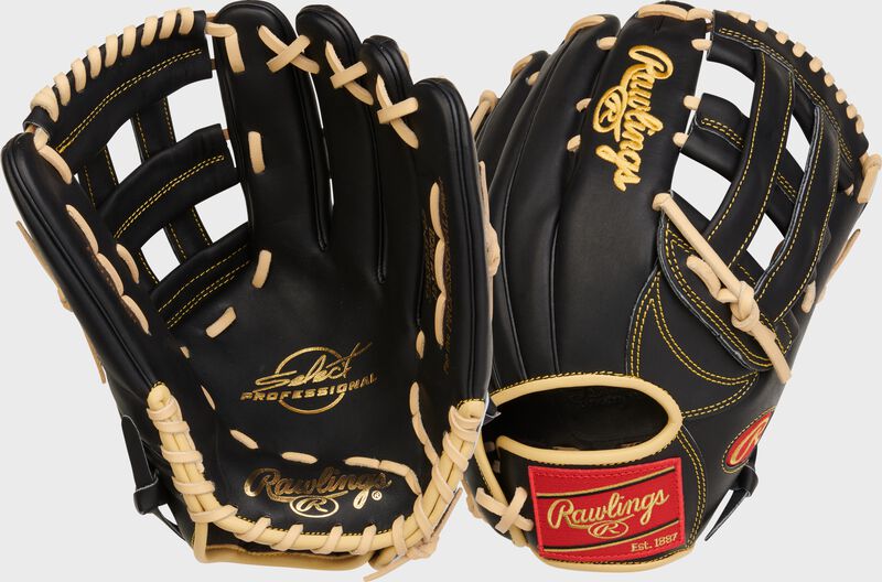 2 images showing the palm & back of a 12.5" Select Professional Series outfield glove - SKU: SPS3028-6B