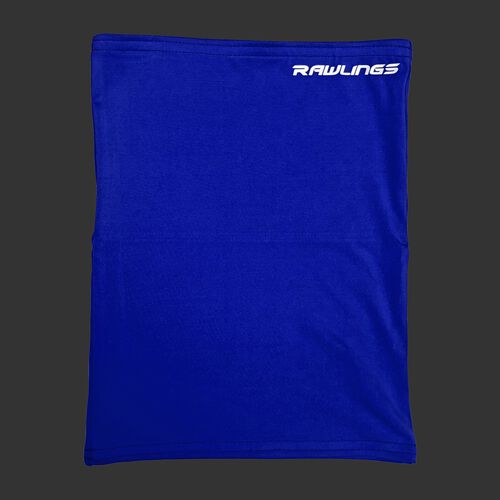 A blue Rawlings neck gaiter with a white Rawlings logo in the top right - SKU: RMSKNG-BLU