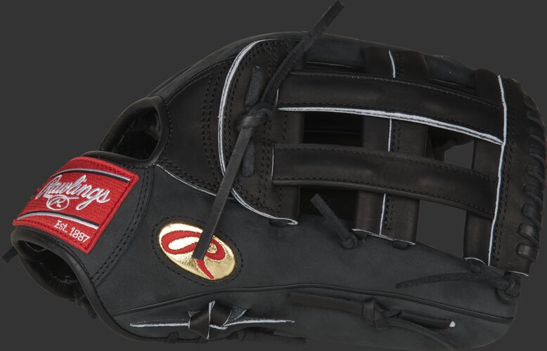 Thumb of a black Gameday 57 Series Cody Bellinger Heart of the Hide glove with a gold 'Oval-R' & H Web - SKU: PRO442-CB35