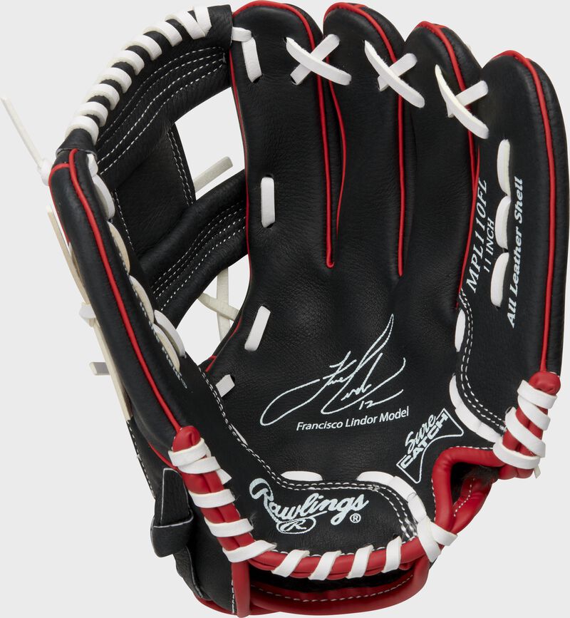 Palm of a Rawlings Mark of a Pro Lite youth glove with a sure catch notch - SKU: MPL110FL