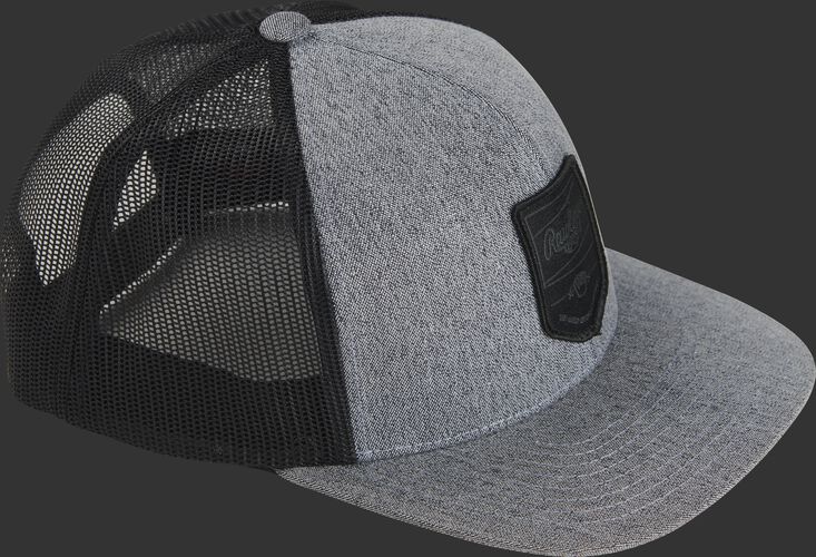 Side of a gray RWWPH Rawlings black mesh back hat