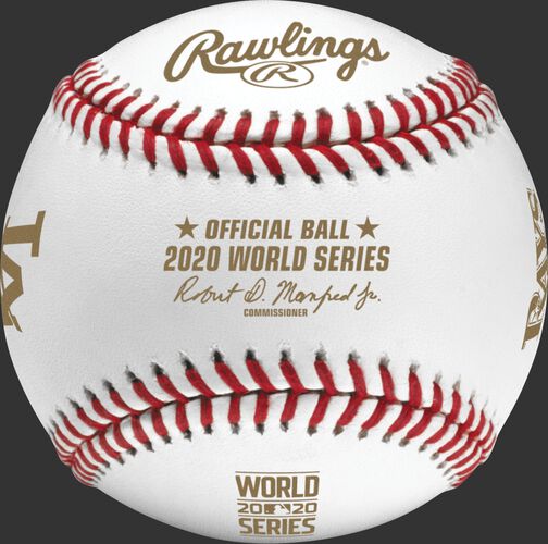 A 2020 World Series dueling baseball with gold stamping and the Official Ball of MLB stamp - SKU: EA-WSBB20DL-R