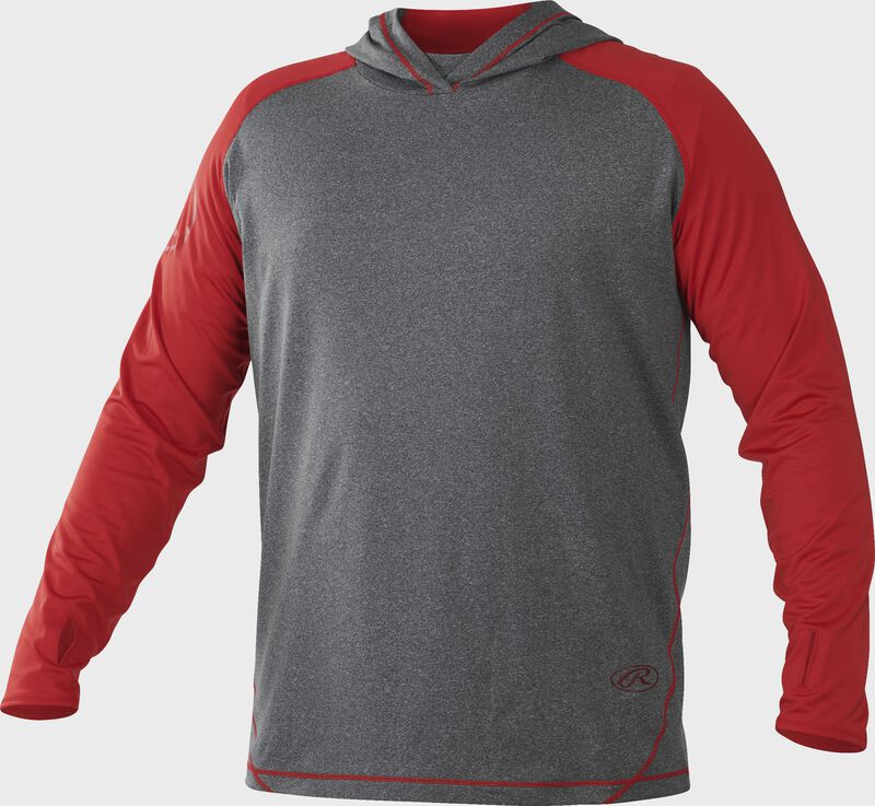 Front of Rawlings Scarlet/Gray Adult Hurler Lightweight Hoodie - SKU #HLWH-GR/S