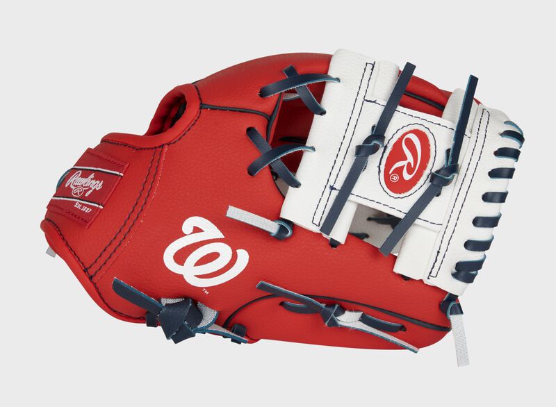 Thumb of a red/white Washington Nationals 10-inch team logo glove with a white I-web and Nationals logo on the thumb - SKU: 22000031111