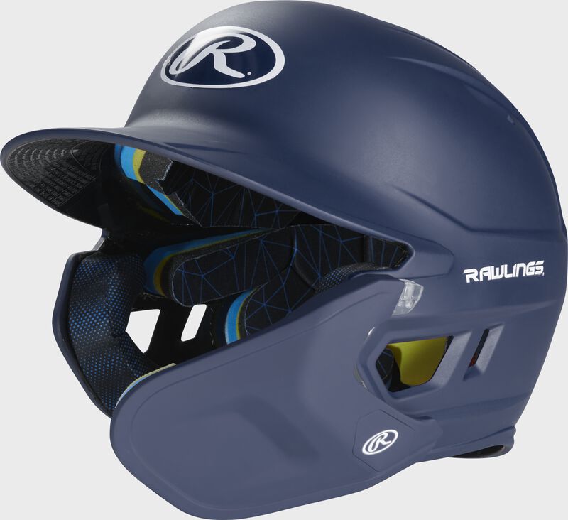 Front left-side view of Navy Rawlings Mach Carbon Batting Helmet - SKU: MAAR