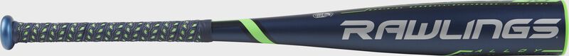 UT9T10 Rawlings USSSA Threat -10 bat with a navy barrel and green/grey accents