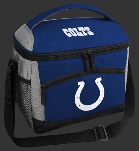 A blue Indianapolis Colts 12 can soft sided cooler with a team logo on the front - SKU: 10111070111