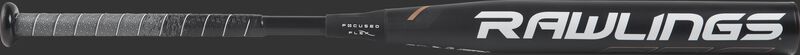 FPQP10 Rawlings Quatro Pro fastpitch bat with a black barrel and white Rawlings logo