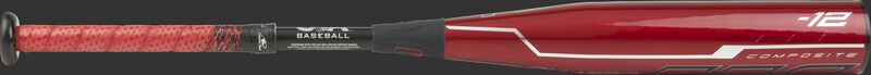 USZQ12 Rawlings USA Quatro Pro with a red barrel and red/black batting grip