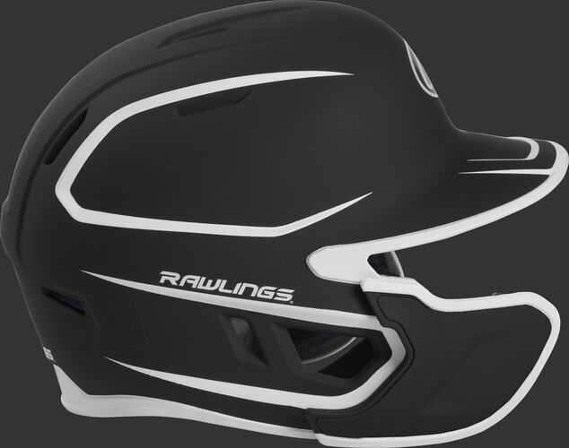 Right side of a two-tone MACHEXTR Rawlings MACH helmet with EXT extension piece for left hand batters