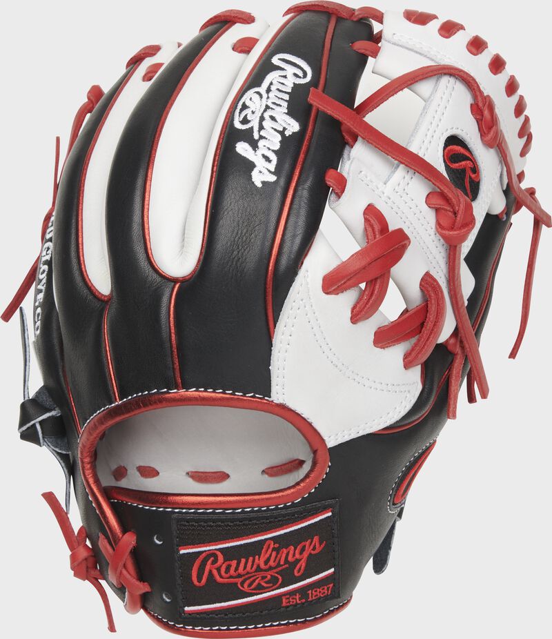 Black/white back of a Rawlings Heart of the Hide R2G 11.5" I-web glove with a black Rawlings patch - SKU: RSGRPROR934-2WB