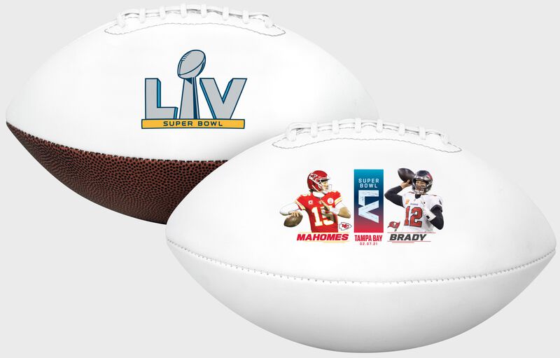 A white Mahomes vs Brady Super Bowl 55 full size football - SKU: 35341369111 loading=