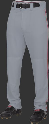 Front of Rawlings Blue Gray/Scarlet Youth Semi-Relaxed Piped Pant - SKU #YPRO150P-BG/DG-90