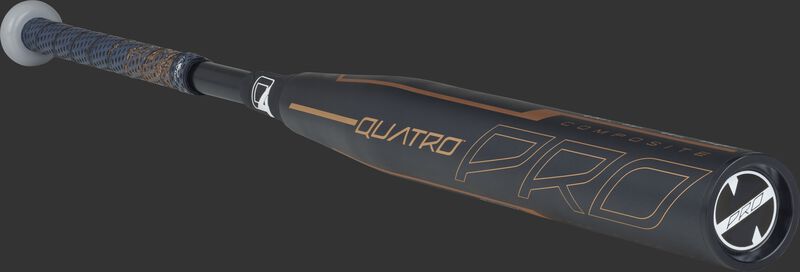 FPZP11 fastpitch softball Quatro Pro bat with a black barrel and rose gold accents