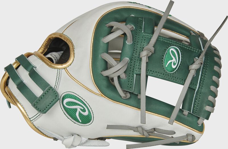Thumb of a white RLA715SB-2DG Liberty Advanced Color Series 11.75-inch infield glove with a dark green I-web