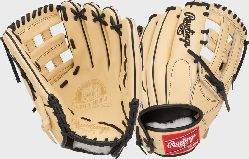 2 images showing the palm and back of a Manny Machado Gameday 57 Pro Preferred infield glove - SKU: PROSNP6-MM13 loading=