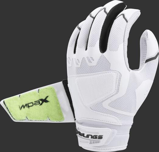 Back of a white/black FPWPBG-B Workhorse batting glove with the Impax pad